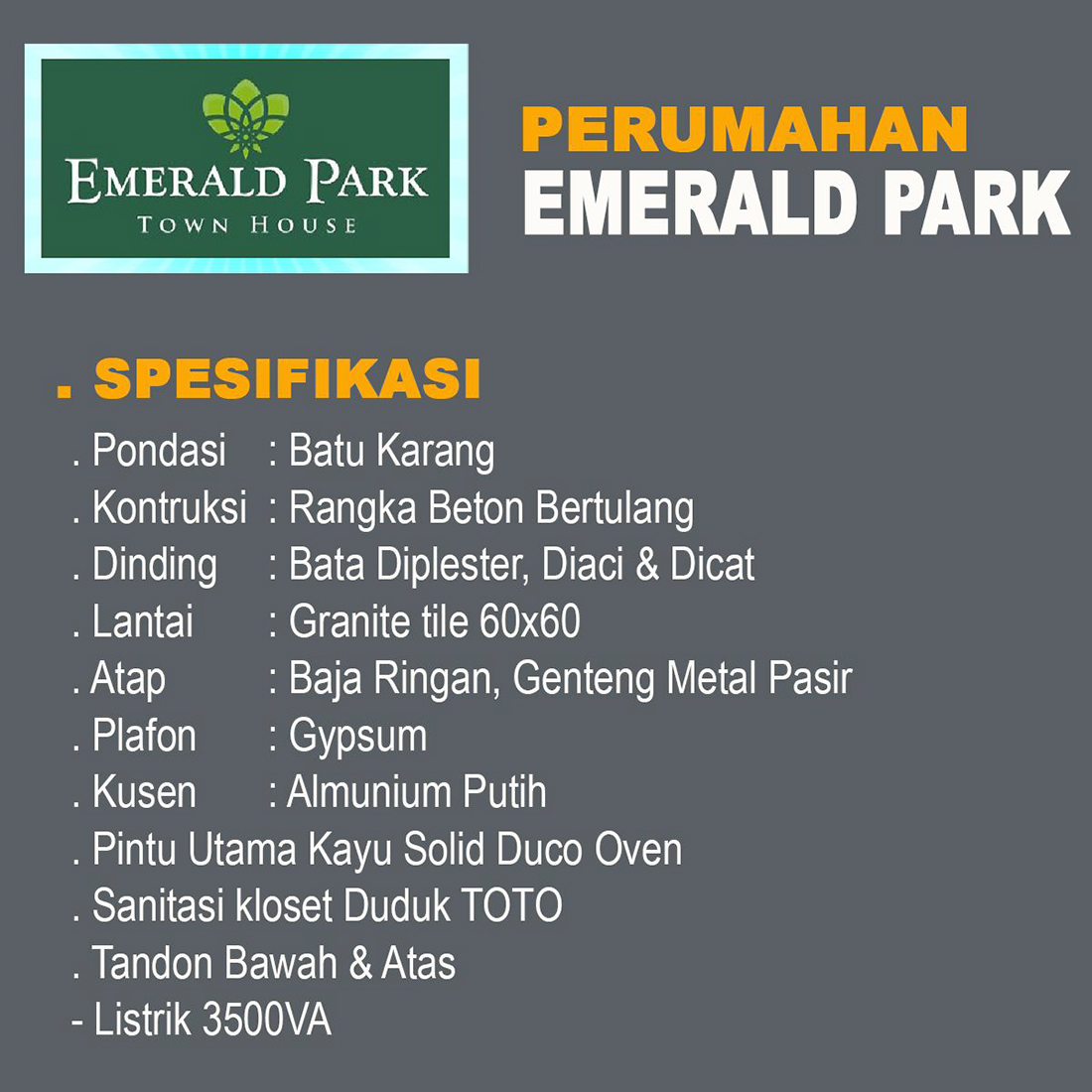 myKupang emerald park town house building spesifications